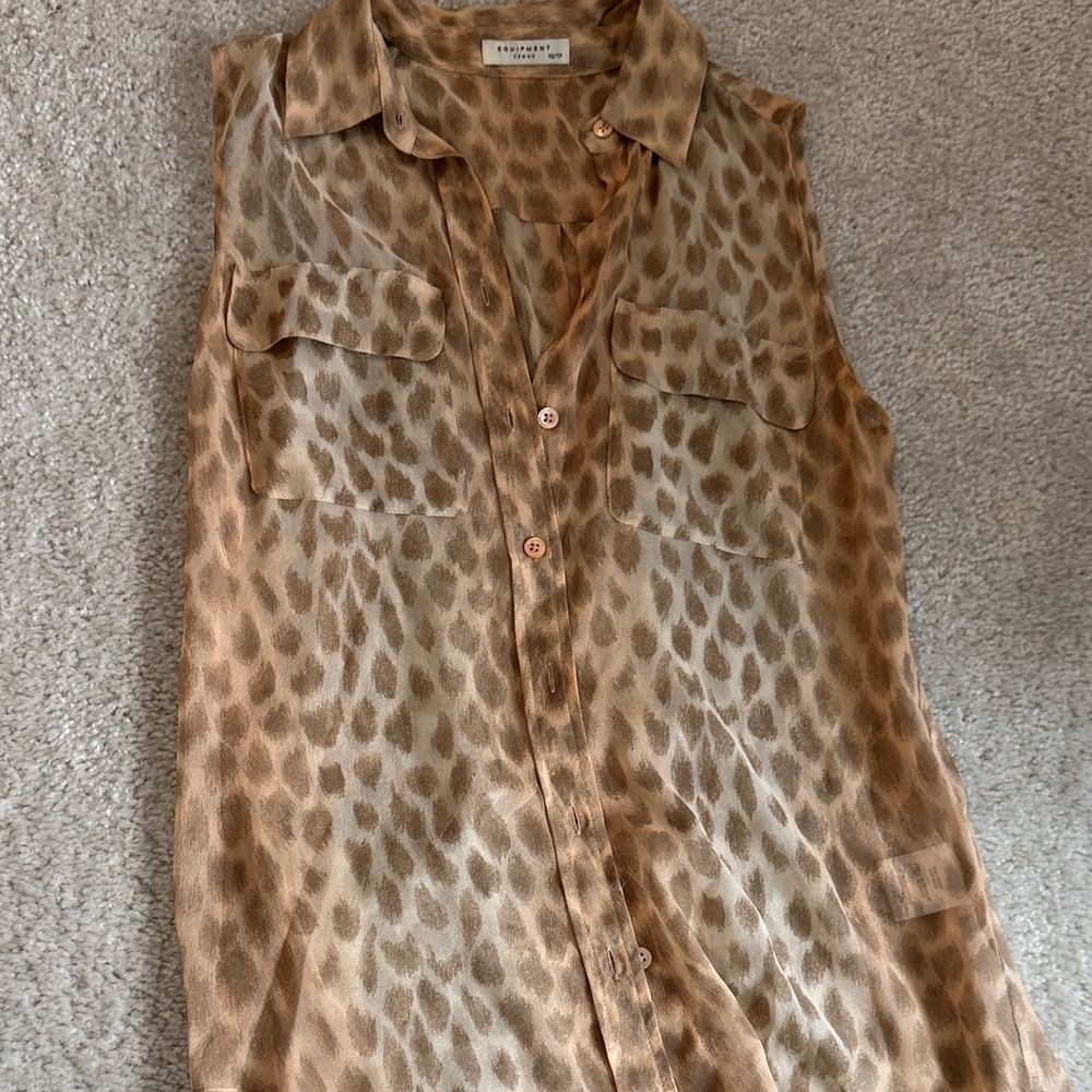 Equipment Silk Sheer Leopard Print Blouse